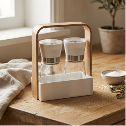 Spice Grinder Set with Wooden Base - 2 Pcs